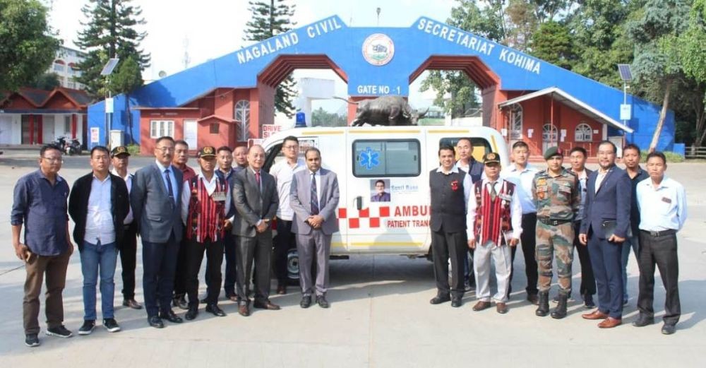 Home Commissioner Abhijit Sinha, IAS handing over the ambulance to the Ex-serviceman League Mon at the Civil Secretariat Complex on October 14.